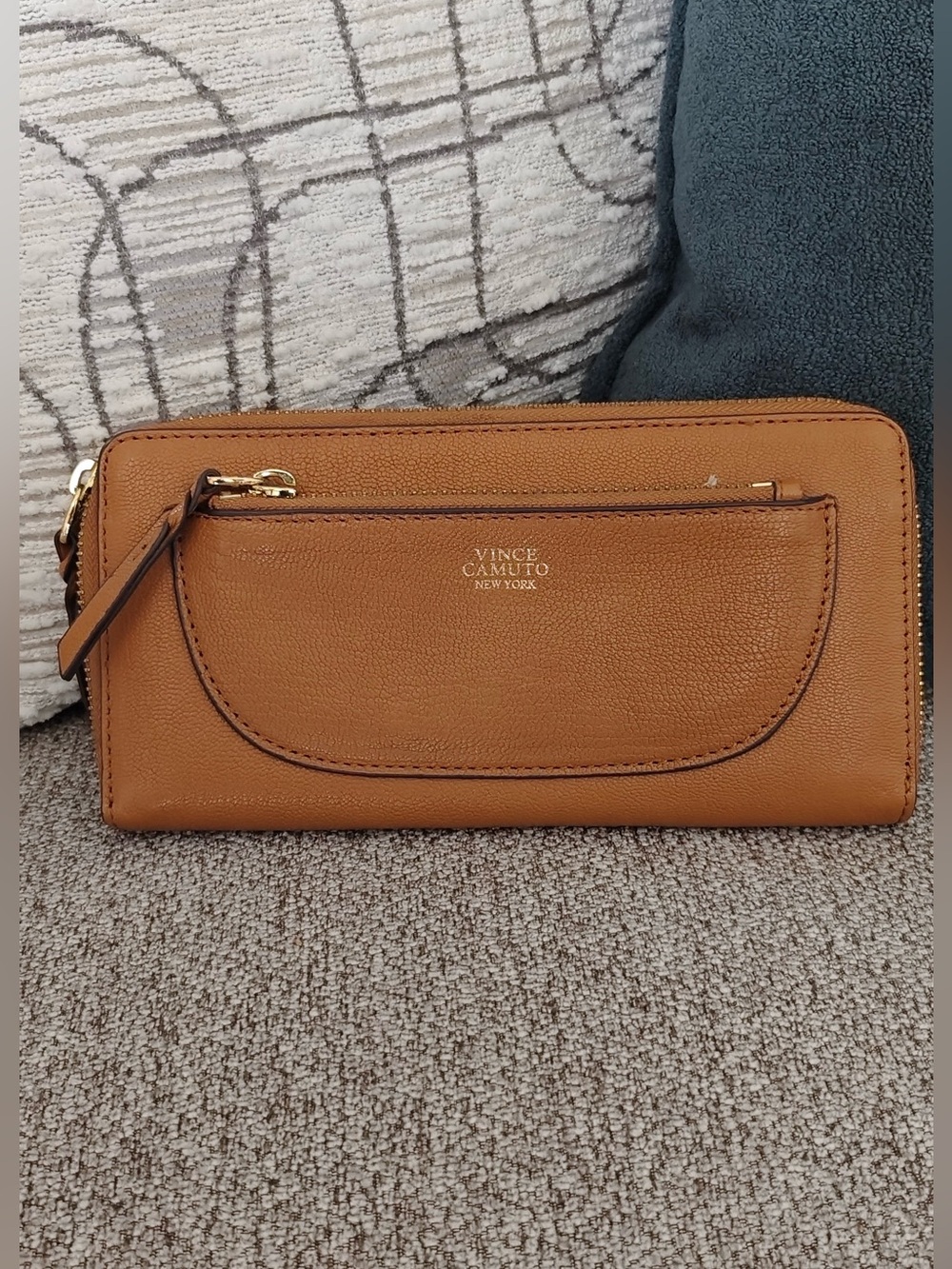 Vince Camuto Cognac Leather Zip-Around Wallet - Picture 1 of 3
